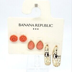 NWT Banana Republic Stud & Hoop Orange & Gold Earring Set